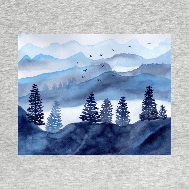 Dreamy Mountains with Fog in Light Blue and Indigo by Sandraartist